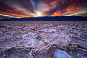 Badwater Basin with Panamint range at sunset